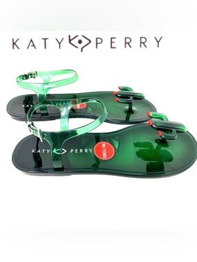 Katy Perry The Geli Cactus Buckled Translucent Flat Green Sandals 9 NWT